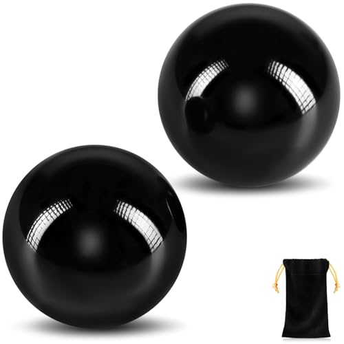 Learay 2Pcs Baoding Balls, Boading Balls for Hand Therapy, Black, 2 inch | Chinese Health Exercise Massage Balls with Carry Pouch for Stress Relief Meditation Ball - color: Black/2 Inch