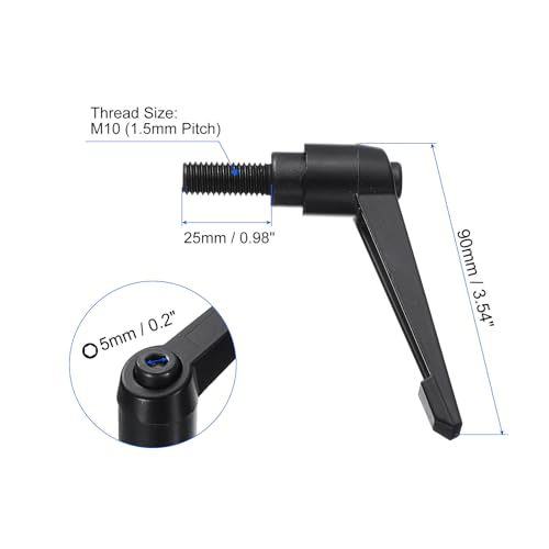 uxcell 4pcs Clamping Lever Handles, M10 x 25mm Black Oxide Carbon Steel Threaded Male Stud, Adjustable Handles Locking Quick Release Ratchet Push Button Bolt Knobs, Black - size: M10 x 25mm