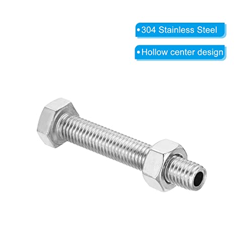 PATIKIL M10x60mm Hollow External Hexagon Screw, 2 Set Cylindrical Lamp Threading Socket Screws Through Hole Bolt with Nut 304 Stainless Steel - size: 60mm