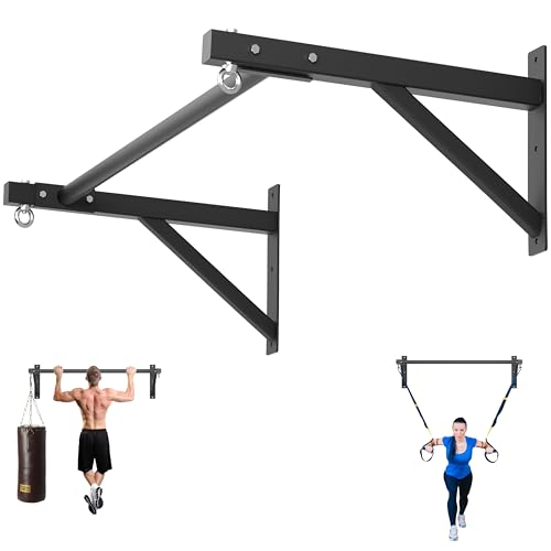 Pull Up Bar Wall Mounted, Heavy Duty 650 lbs Capacity Chin Up Bar, 48" Multi-Grip Strength Training Pull-up Bars, for Home Gym Garage/Backyard Total Body Workout, Ease Of Use Mounting - color: Black