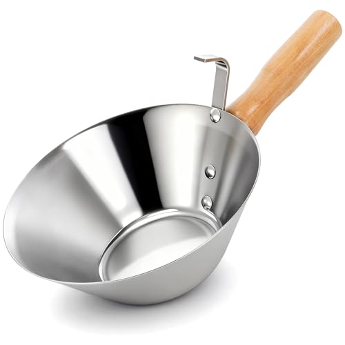 Peohud Stainless Steel Bucket Scoop, Heavy Duty Bucket Dipper with Wood Handle for Cement, Thick Stucco Tools for Material Handling, Construction Site, Landscaping Garden