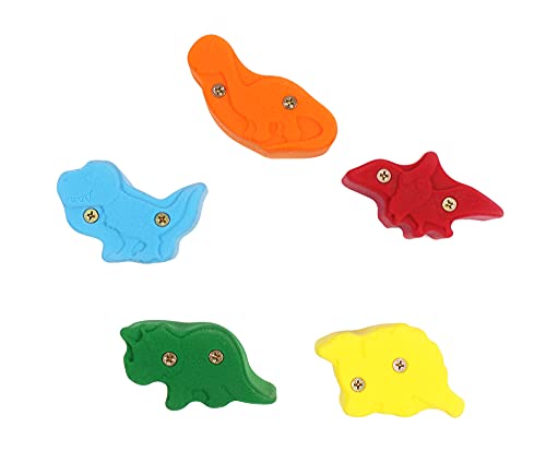 Atomik Rock Climbing Holds Set of 5 Screw-On Dinosaur Footholds in Assorted Bright Tones
