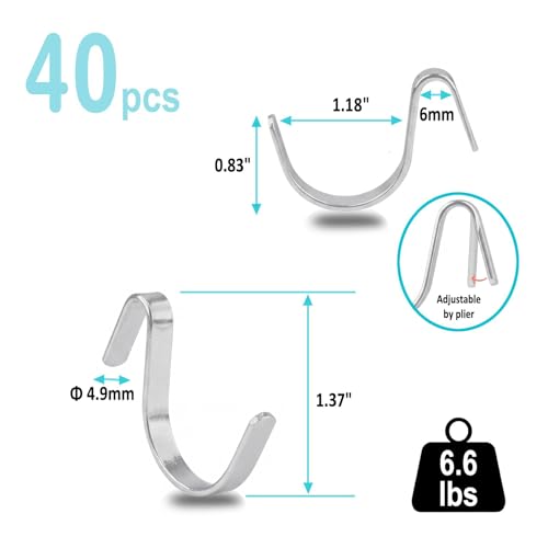 Pegboard J Hooks Silver 40pcs Peg Board Metal Tool Hangers for Garage Craft | 1/4" Pegboard Accessories, Stainless Steel Hooks, Adjustable J Hook for Slot Panels, Wire Shelves, Garage Racks, Grid Walls - style: 40pcs Silver J Hooks