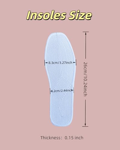 Shoe Insoles for Women and Men, 4 Pairs Cotton Thick Non Slip Pads, Breathable Washable & Comfort Insoles for Work Shoes (White, 9 Women / 8 Men) - size: 9 Women / 8 Men