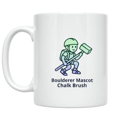 Boulderer Mascot Mug - Chalk Brush Design - 11 oz Ceramic | 11 oz white ceramic mug with double-sided print for bouldering enthusiasts, coffee breaks, and office decor.