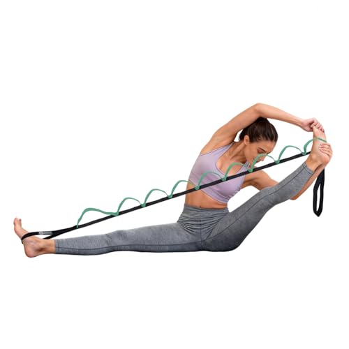 A AZURELIFE Half-Elastic Stretch Straps with 11 Loops, Stretching Strap for Physical Therapy, Multi-Loop Yoga Strap Fitness Exercise Strap for Yoga, Pilates, Dance, Flexibility&Exercise - color: Half Elastic-Purist Blue