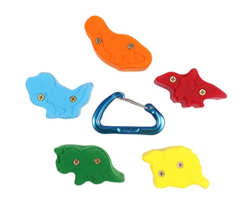 Atomik Rock Climbing Holds Set of 5 Screw-On Dinosaur Footholds in Assorted Bright Tones
