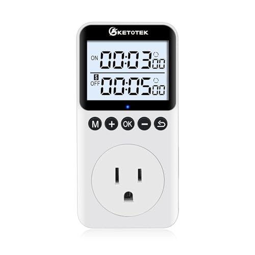 KETOTEK KTTS02 Repeat Cycle Timer Outlet Plug in Timer Switch Socket | Indoor Electrical Countdown Timers for Lights,Aquarium,Pets Home Appliances