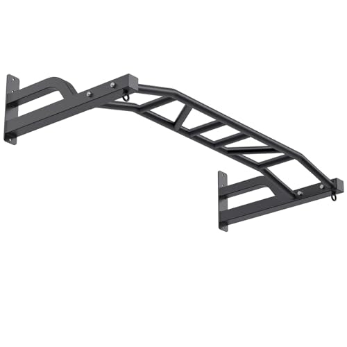 SELEWARE 48'' Heavy Duty Wall Mount Pull Up Bar with Cable Pulley System | Multi-function Chin up Bar with Cable Pulleys LAT Pulldown Attachments Heavy Bag Hanger for Home/Garage Gym Strength Training - color: B. Black Pull Up Bar with Hangers