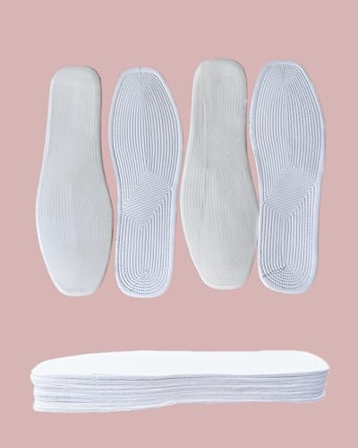 Shoe Inserts for Women, 4 Pairs Cotton Barefoot Insoles, Breathable Washable Pads for Sweaty Feet, Ideal for Flats & Work Shoes (White, 7 Women / 6 Men) - size: 7 Women / 6 Men