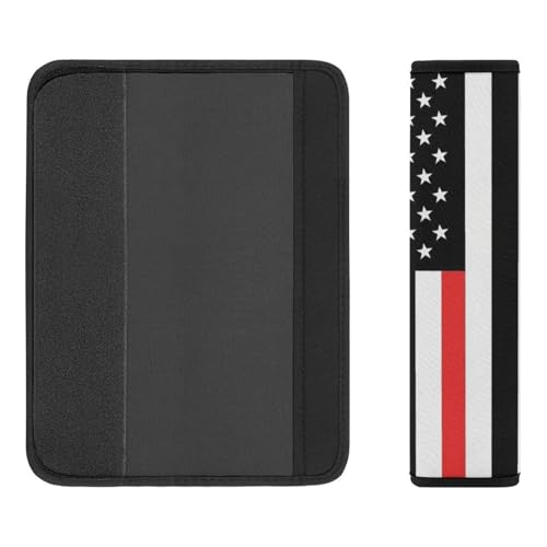 2 Pack Universal Soft and Comfortable Car Seat Belt Pad for Girls and Boys, Stroller Pushchair High Chair, Thin Red Line American Flag Shoulder Protector - color: Pattern 58