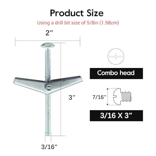 3/16" Toggle Bolts and Wing Nuts Set, 20 Pcs Hollow Wall Anchors for Drywall, Butterfly Toggle Anchors for Hanging Lamps Heavy Items,HOME MASTER HARDWARE - size: 3/16"(20pcs)