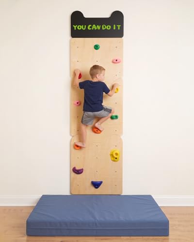 noblequest Wooden Rock Climbing Wall for Kids, Indoor Climbing Wall Panels with 12 PP Rock Holds, Customizable Routes Climbing Toy for Playroom Home Gym, Adjustable for 3+ Years