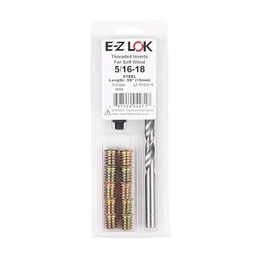 E-Z LOK 10-Piece Steel Flanged Threaded Inserts for Wood, 5/16-18 Internal Thread, 15mm Length, Includes Drill & Installation Tool - style: 5/16-18 Internal Thread