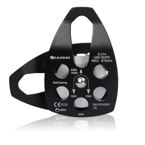 SEPEAK 30kN Large Rescue Pulley Sheave with Swing Plate CE UIAA, Portable Outdoor Climbing Pulley for Backyard Zipline,Fits Rope up to 16 mm/Holds Up to 6750lbs - color: Black