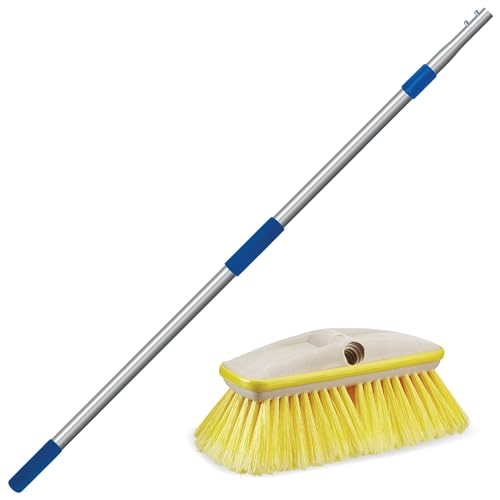 STAR BRITE Deluxe Telescoping Deck Brush Kit - Extendable 3'-6' Aircraft-Grade Aluminum Handle, Floats if Dropped, Ergonomic Design, Multi-Surface Cleaning - Soft Yellow Bristles - (040191) - style: Yellow, Soft