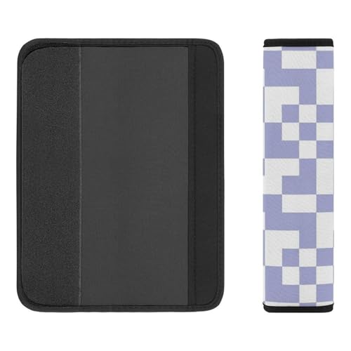 Universal Soft and Comfortable Car Seat Straps Shoulder Pads for Girls and Boys, Most Cars, 1 Pair Checkered Plaid Lavender Purple Harness Pads Strap Comfortable Driving - color: Pattern 45