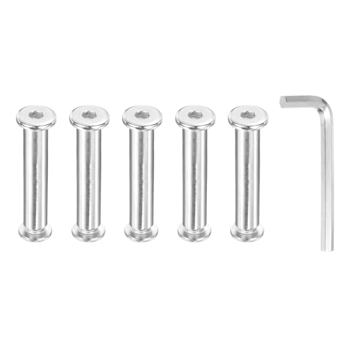 PATIKIL M8x8mm Hex Chicago Screws 10x50mm, 5Pcs 304 Stainless Steel Metric Hex Drive Socket Cap Binding Post Screw Posts for Scrapbook Leather Belt Album Furniture Repair, Silver - size: M8x8mm, 10x50mm
