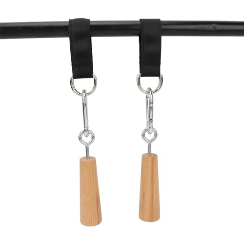 Wooden Pull Up Grips with Hanging Straps, Beech Wood and Iron Handles for Rock Climbing Holds Training Arm Forearm Wrist Strength Training Portable Fitness Equipment