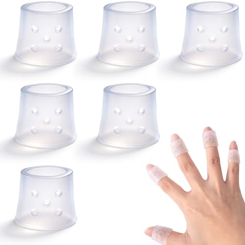 PAGOW 6pcs Finger Covers for Skin Picking, Stop Nail Biting Finger Guard | Reusable Breathable Silicone Anti Skin Picking Finger Gloves for Nail Biting Prevention, Cuticle Protection, Cracked - Clear