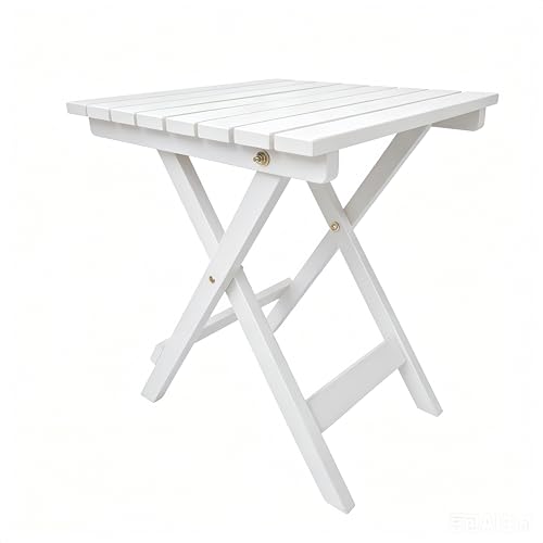 Outdoor Wooden Side Table, Folding Patio End Table, Small Square Furniture Table for Adirondack Chair, Balcony, Porch, Acacia Wood, No Assembly, White - color: S-white-1