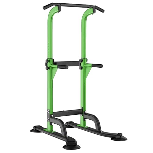 SogesHome Multi-Function Power Tower Pull Up Bar Dip Station for Home Gym | Height Adjustable PullUp Dip Stand, Full Body Strength Training Equipment, Fitness Workout for Push Ups Dips, 330LB Capacity - color: Green