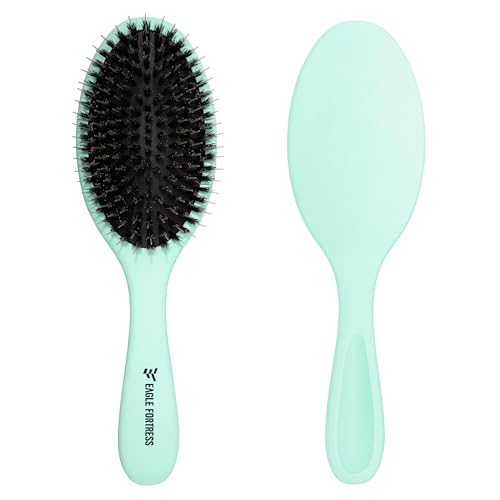 EAGLE FORTRESS Boar Bristle Hair Brush for Women, Men & Kids, Detangling Hair Brush with Polished Nylon Pins for Fine, Thin, Wet & Dry Hair, Hair Extensions, Smooth & Shine – Turquoise - color: Mint