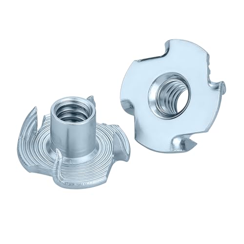 T-Nut, GudeTap 1/4"-20 T-Nuts, 4-Pronged Tee Nut (100 PCS) – Zinc Plated Steel, Rustproof, for Wood, Rock Climbing Holds, Furniture, Cabinetry - color: Zinc Plated Steel