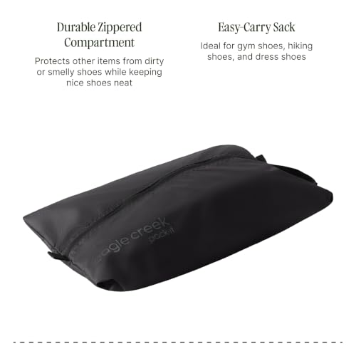 Eagle Creek Pack-It Isolate Shoe Sack, Black | Shoe Sack for Travel, Lightweight and Portable, Washable, Water-Resistant, Easy-Grab Zipper, Top Handle