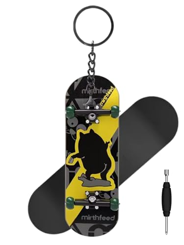 32mm Pro Fingerboard Complete Set | Bearing Wheels | 5 Ply Maple Deck | Anti Skid Grip Tape | Complimentary Tool | Concave Shape - color: Mini Finger Skateboard H : Hangry Kitty