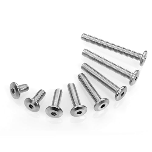 Mywish M6 x 35mm 20Pcs Flat Head Hex Socket Cap Screws Bolts, 304 Stainless Steel Furniture Bolts Full Thread, Bright Finish & Hex Spanner - color: Silver-M6, size: 35mm