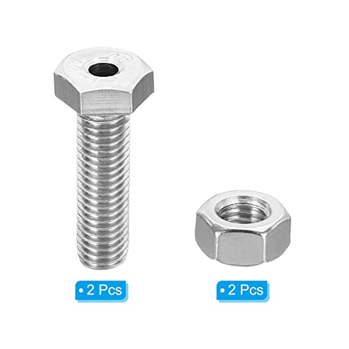 PATIKIL M10x35mm Hollow External Hexagon Screw, 2 Set Cylindrical Lamp Threading Socket Screws Through Hole Bolt with Nut 304 Stainless Steel - size: 35mm