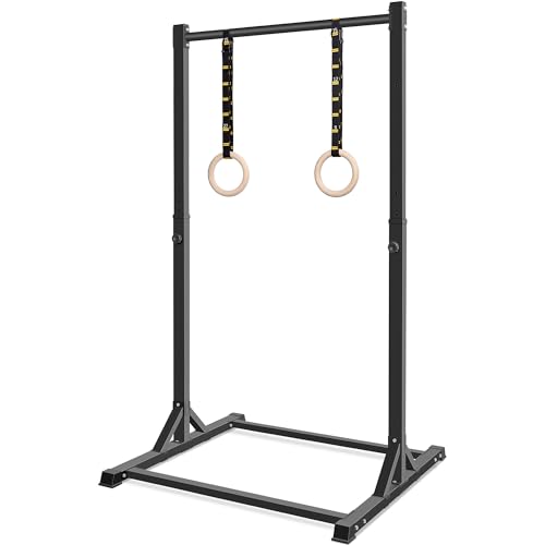Pull Up Station, Bongkim Power Tower Portable Pullup Bar Station, Pull Up Bar for Home Gym, Pull Up Tower Station 330LBS - color: Black-Rings
