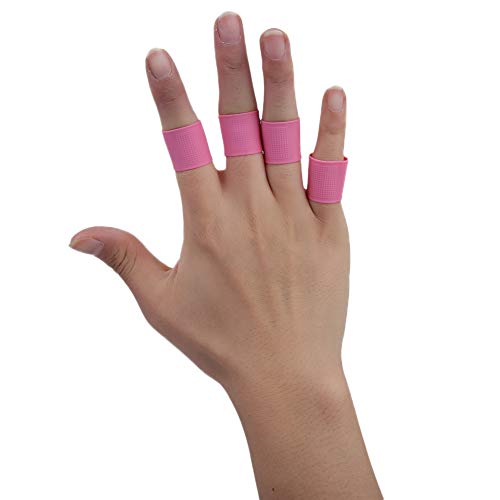 Finger Sleeves, 8pcs Finger Protector Silicone Finger Tube Golf Gloves Golf Finger Protector Tape Anti Slip Elasticity Golfer Swing Grip Golf Finger Band Cover Sets (Pink) - color: Pink