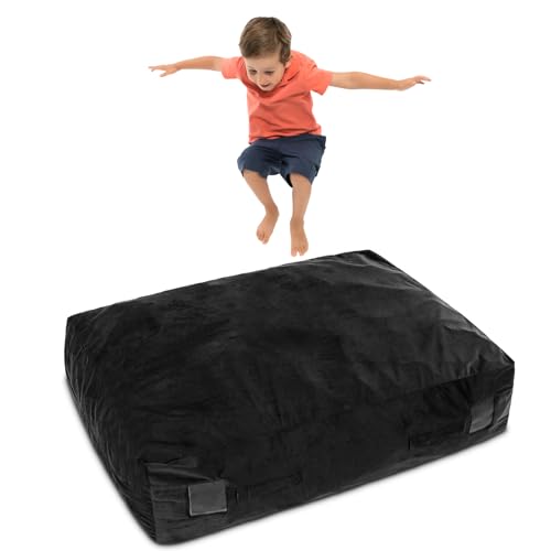 Goplus Crash Pad, (4.75x4.75ft/ 4x3ft) Sensory Mat with Foam Blocks and Washable Velvet Cover for Kids and Adults Play, Therapy, Jump, Relax - color: 48"x36",Black