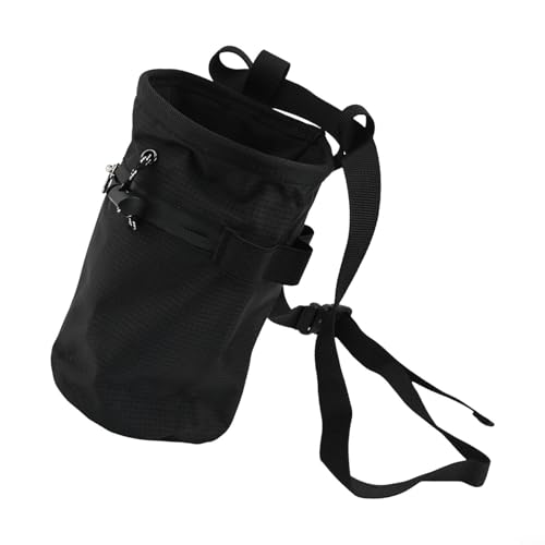 Climbing Chalk Bag with Drawstring Closure Nylon Gymnastics Powder Bucket for Rock Climbing Weightlifting Bouldering Adjustable Waist Belt and Carabiner(Black) - size: Black
