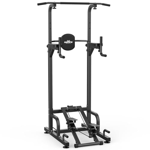 RELIFE REBUILD YOUR LIFE Power Tower Pull Up Bar Station Workout Dip Station for Home Gym Strength Training Fitness Equipment - color: Black-01