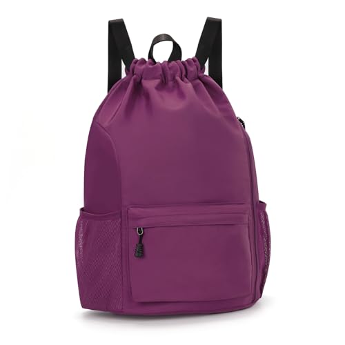 Valleycomfy Waterproof Drawstring Gym Backpack Bag for Men & Women Purple | Sports Gym Bag with Side Pocket - color: A-purple