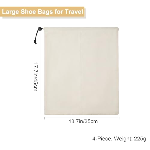 4 Pcs Shoe Bags for Travel, Shoes Pouch with Partition Design & Drawstring | 13.8"x17.7" Fits Most Shoes, Dust Resistant, Washable & Reusable Travel Shoe Bags, Travel Essentials for Men Women - color: Beige