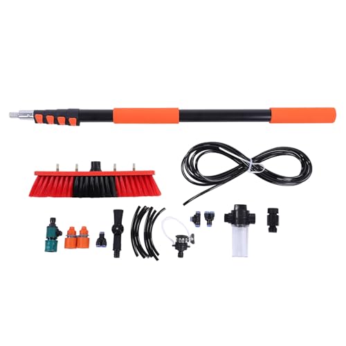 Solar Panel Cleaning Brush Kit Solar Energy Parts Accessories 12FT Water Fed Window Cleaner Tool 13.8in Brush 4 Nozzles Soap Dispenser 180 Adapter for Roof RV Gutter