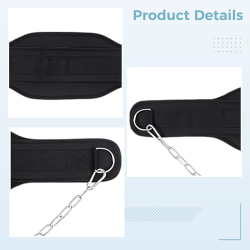 Fitness Dip Belt with 35.4 in Chain, Belt for assisted Pull-Ups, Double Layered Gym Weight Training Belt with D-Ring for Fast Loading