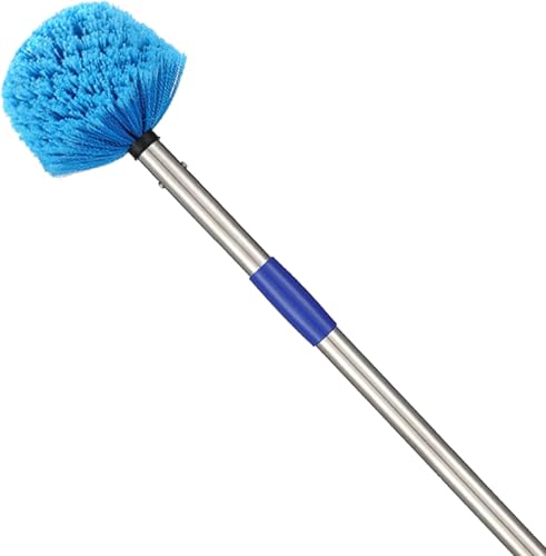 Cobweb Duster with Extension Pole - 8 FT Lightweight Stainless Steel Extendable Duster Ceiling Fan Duster for High Ceilings, Medium Stiff PET Bristle Spider Web Brush for Indoor/Outdoor Cleaning - size: 8FT