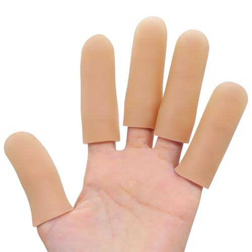 Povihome Finger Cots Protectors - Moisturizing Thumb and Finger Covers - Thickend Version - Elastic Cracked Silicone Finger Sleeves to Protect Cracked, Peel Finger and Other Finger Pain (Beige, 10PCS) - color: Beige, size: Medium (10PCS)