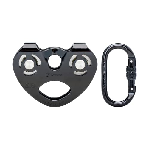 Zipline Trolley Kit with 25kN Carabiner Double Tandem Dual Pulley Speed Dual Trolley for Rock Climbing Caving Aloft Work Rescue,Black with Carabiner - color: zipline-black