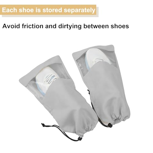 4 Pcs Single Shoe Bags for Travel, Drawstring Shoe Bags with Clear Window | 9.1"x17.7" Fits Most Shoes, Dust Resistant, Washable & Reusable, Travel Shoe Storage Bags for Men & Women - color: Grey
