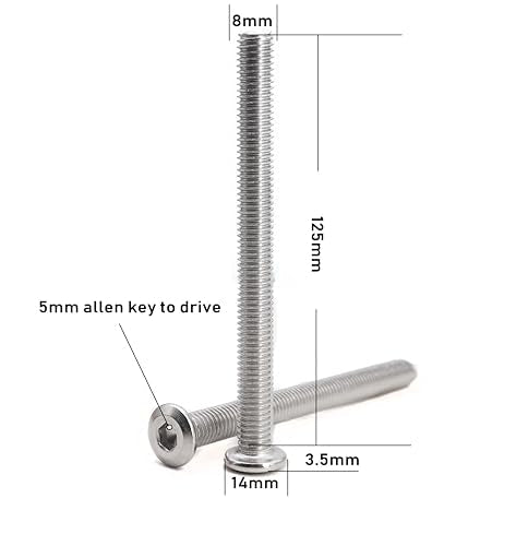 6pcs M8 x 125mm Rivet Countersunk Socket Cap Allen Head Bolts Screws Connecting for Furniture, 304 Stainless Steel - size: 6pcs M8 x 125mm