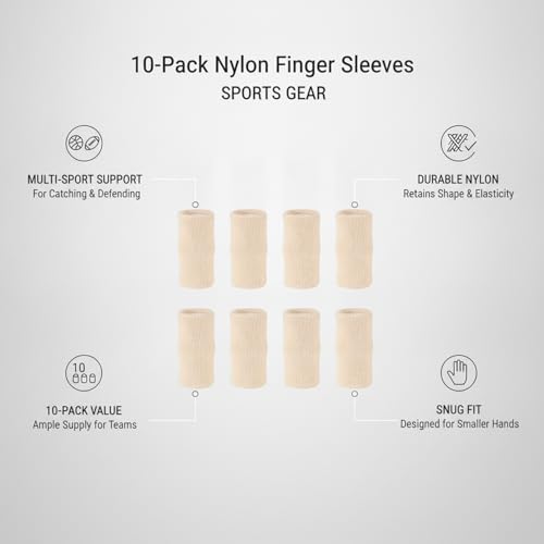 10-Pack Nylon Finger Sleeves for Basketball & Football, Snug Fit, Durable Sports Cover - color: Nude
