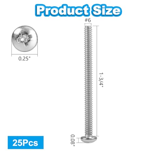 25 Pcs 6-32 x 1-3/4" Pan Head Machine Screws, 304 Stainless Steel, Truss Head Bolts, Full Thread, Bright Finish, Phillips Drive for Furniture Repairs and 3D Printer - size: #6-32 x 1-3/4"
