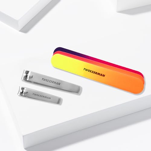 Tweezerman Stainless Steel Nail Clipper Combo Set with 3 Nail Files Neon - color: Stainless Steel W/Nail Files