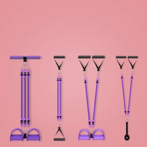 Resistance Bands for Exercise,6-Tube Elastic Yoga Pedal Puller Resistance Band, Natural Latex Tension Rope Fitness Equipment, for Abdomen/Waist/Arm/Leg Stretching Slimming Training - color: Purple-M